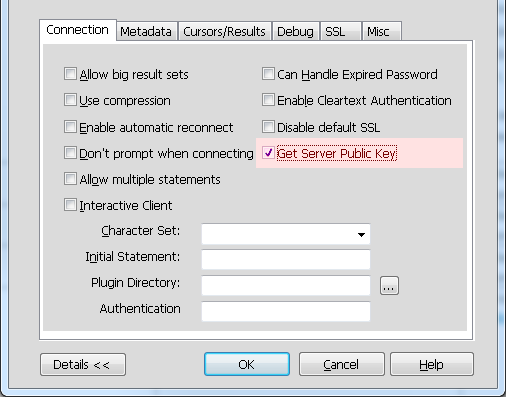 ODBC GUI Dialog with GET_SERVER_PUBLIC_KEY