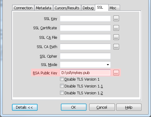 ODBC GUI Dialog with RSAKEY option
