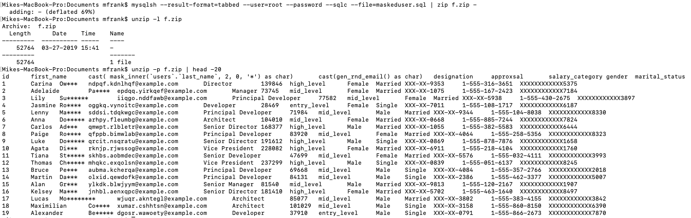 Often results of an export can be large - compression MySQL Results via ZIP