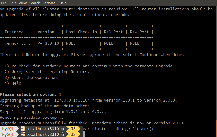 Metadata upgrade process completed.