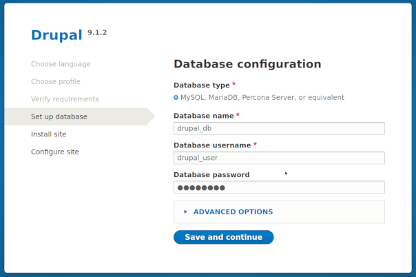 Drupal installation screenshot